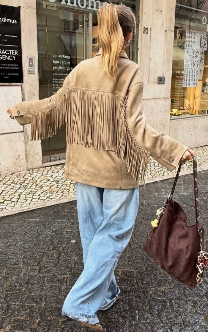 Chaqueta Esperanza flecos camel - Imagen 3